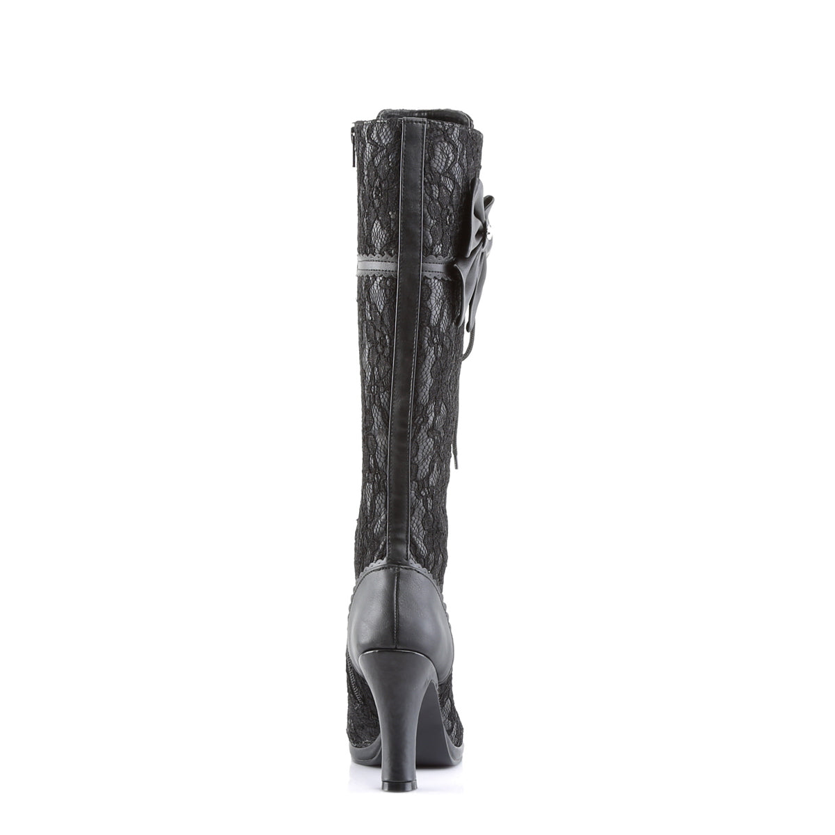 DemoniaCult Frauenstiefel GLAM-240 schwarzer veganer Leder-Schwarz-Spitzenüberlagerungen