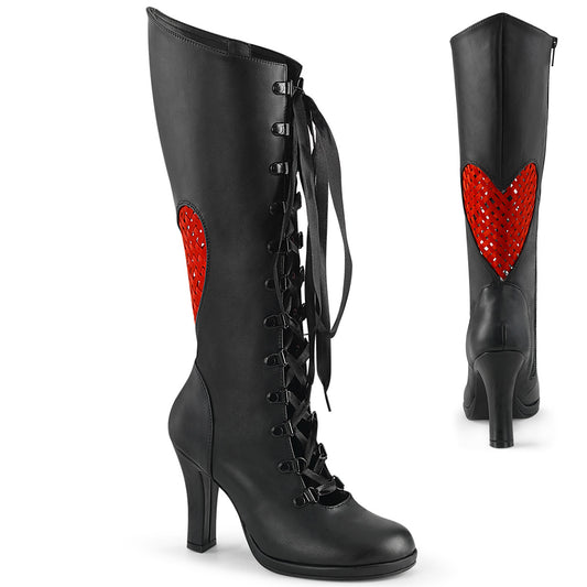 DemoniaCult  Stiefel GLAM-243 BLK Vegan Leder-roter Satin