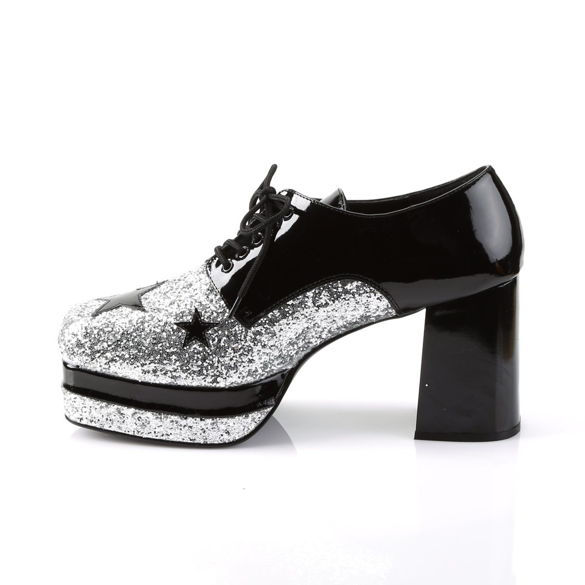 Funtasma Mens niedriger Schuh. GLAMROCK-02 BLK Pat-Slv Gltr