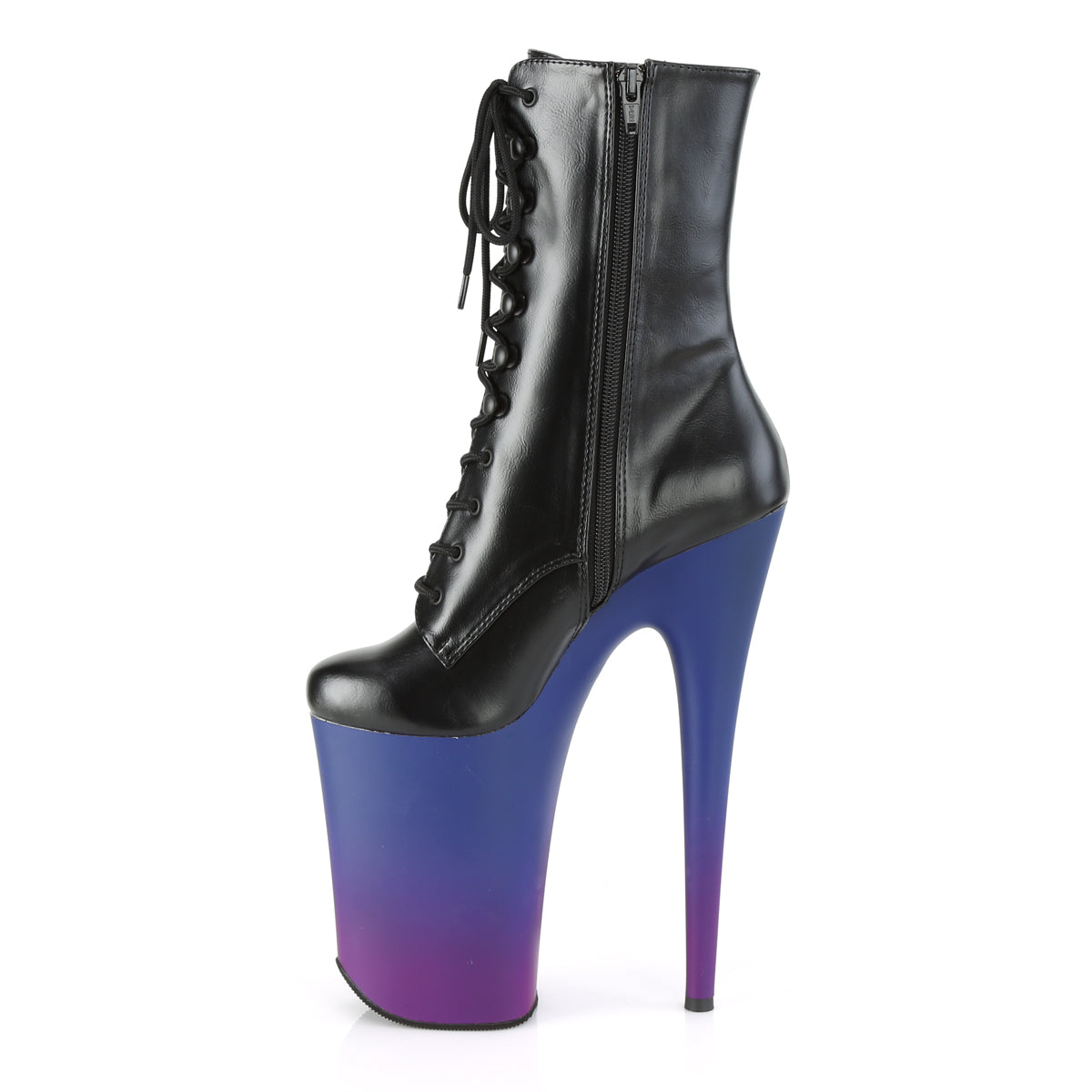 Pleaser Damen Knöchelstiefel INFINITY-1020BP BLK Faux Leder / Blau-Purple Ombre