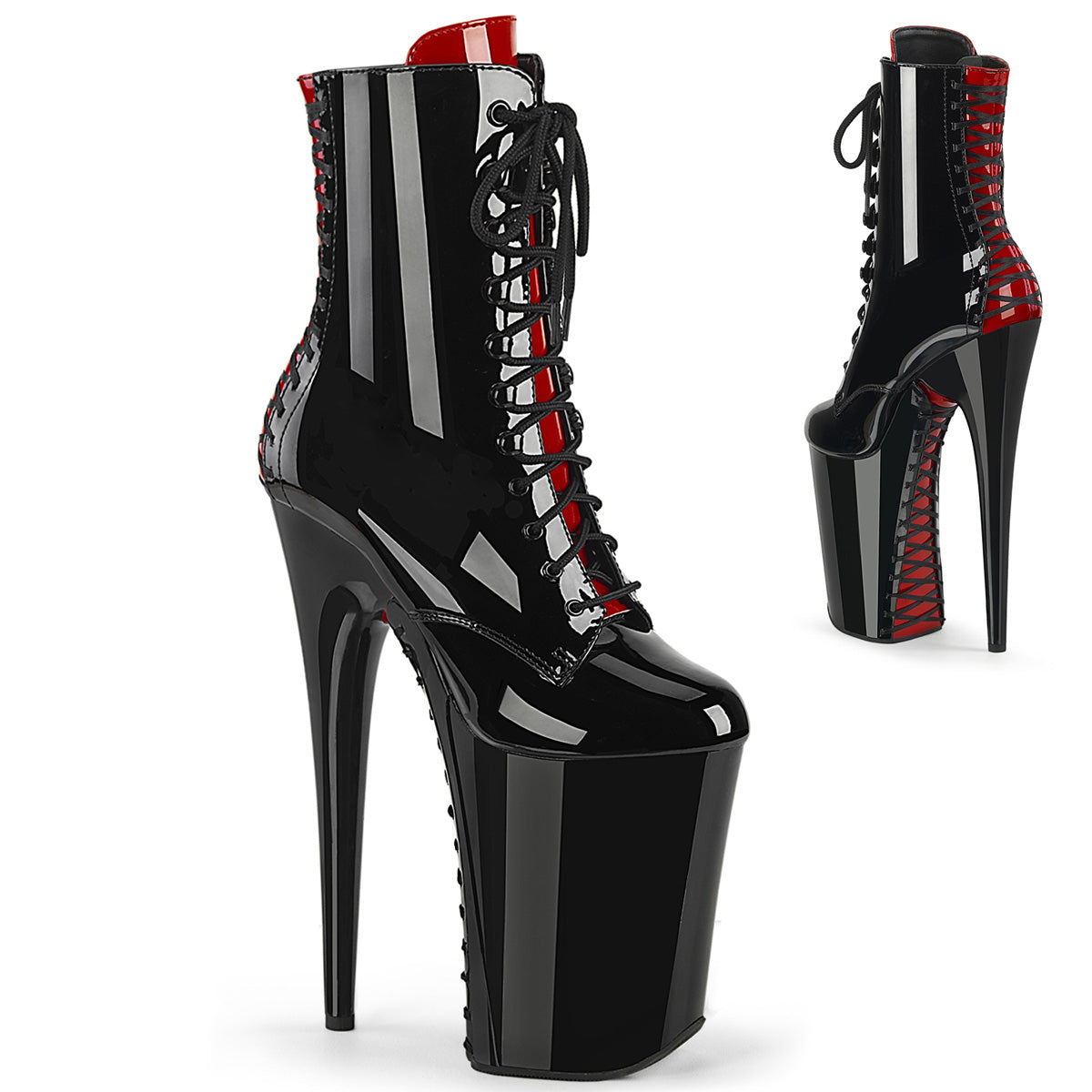 Pleaser Ankle Boots INFINITY-1020FH Blk-Red Pat/Blk-Red