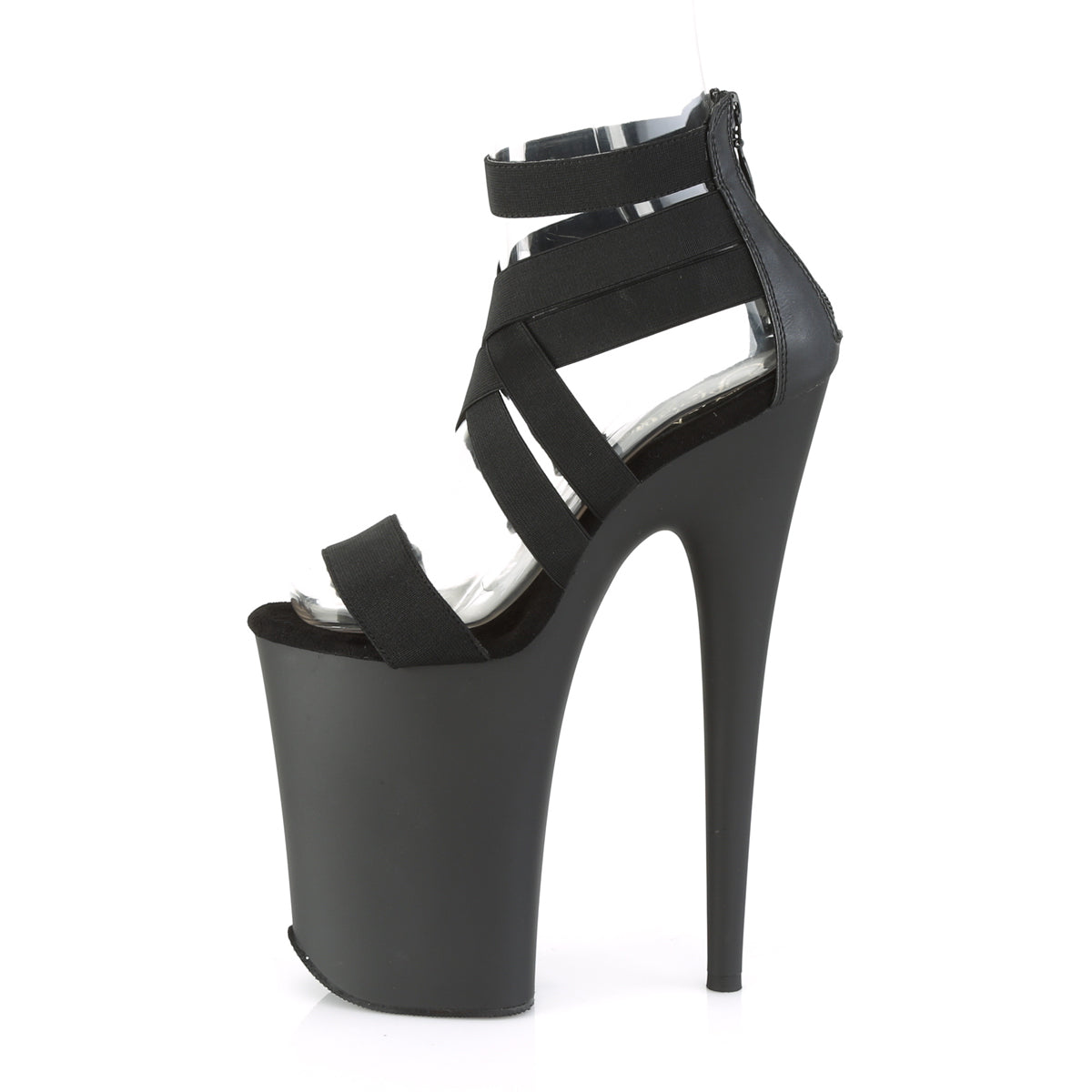 Pleaser Damen Sandalen INFINITY-969 BLK-elastisches Band-Faux-Leder / BLK-Materie