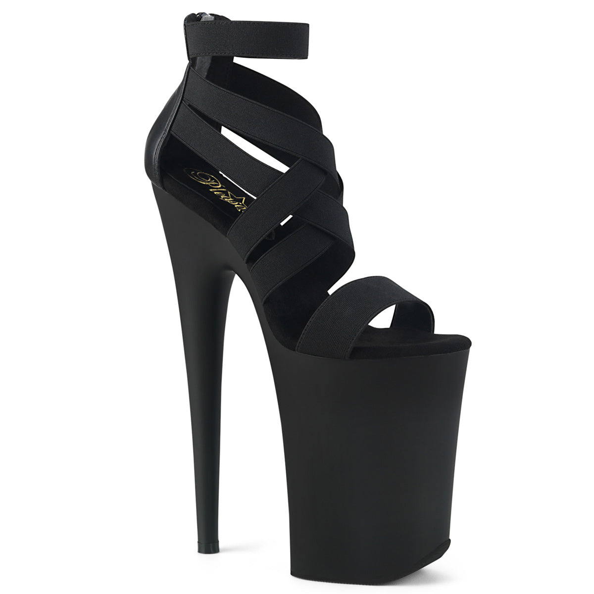 Pleaser Damen Sandalen INFINITY-969 BLK-elastisches Band-Faux-Leder / BLK-Materie