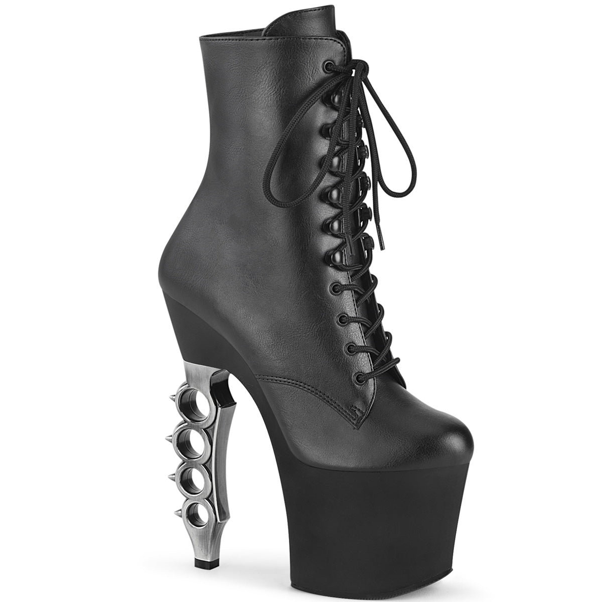 Pleaser Damen Knöchelstiefel IRONGRIP-1020 BLK Faux Leder / BLK Matt-SLV gebürstet