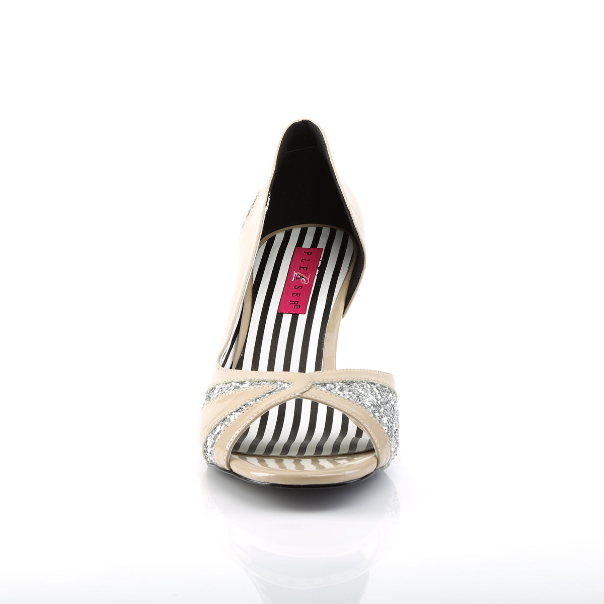Pleaser Pink Label Womens Pumps JENNA-03 Cream Pat-Silver Glitter
