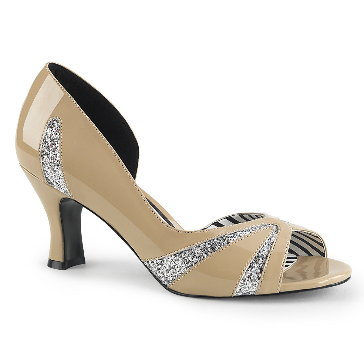 Pleaser Pink Label Womens Pumps JENNA-03 Cream Pat-Silver Glitter