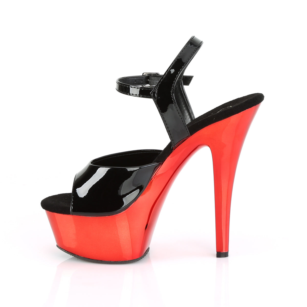 Pleaser Damen Sandalen KISS-209 BLK Pat / Red Chrome