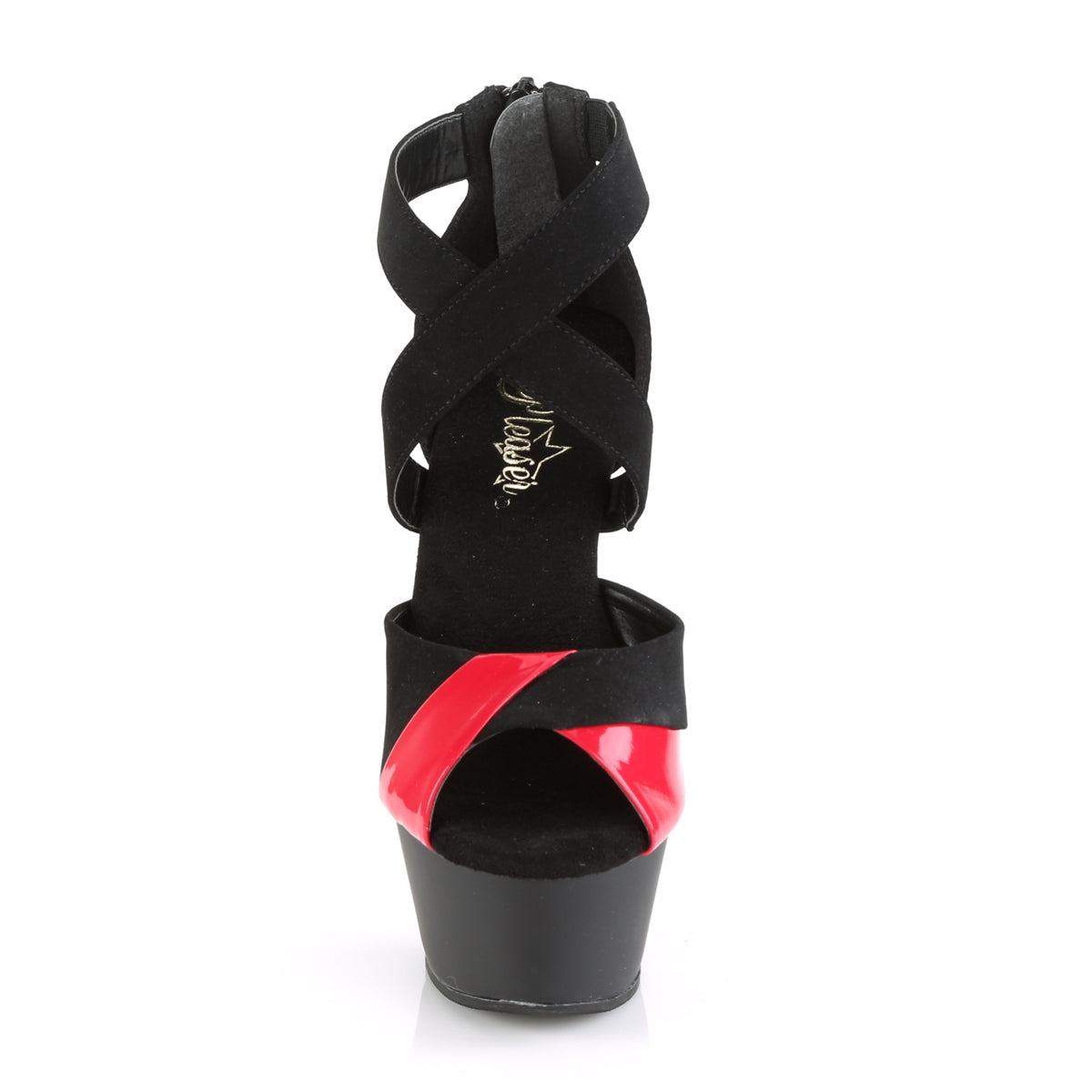 Pleaser Damen Sandalen KISS-221 BLK Nubuk-Red Pat / BLK Matt-rot