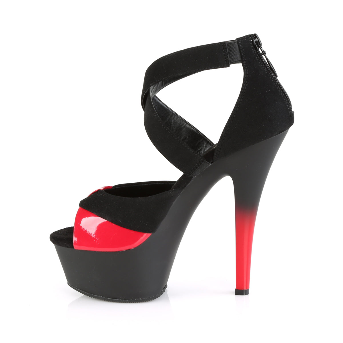 Pleaser Damen Sandalen KISS-221 BLK Nubuk-Red Pat / BLK Matt-rot