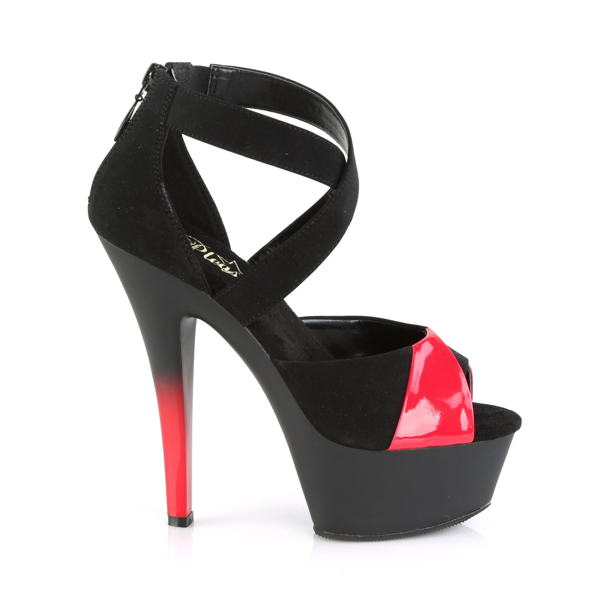 Pleaser Damen Sandalen KISS-221 BLK Nubuk-Red Pat / BLK Matt-rot