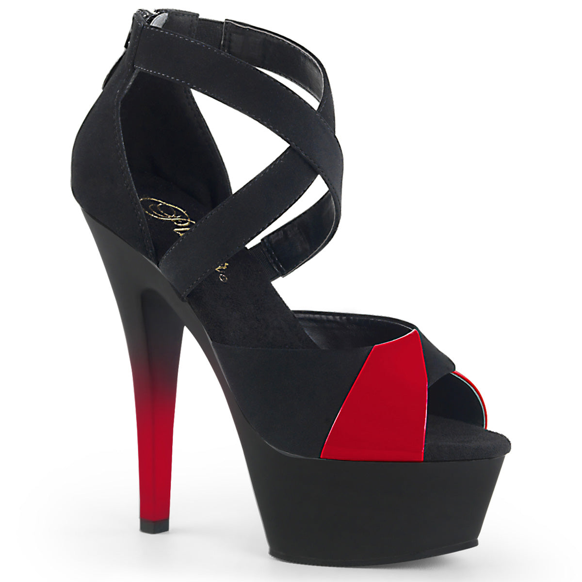 Pleaser Damen Sandalen KISS-221 BLK Nubuk-Red Pat / BLK Matt-rot