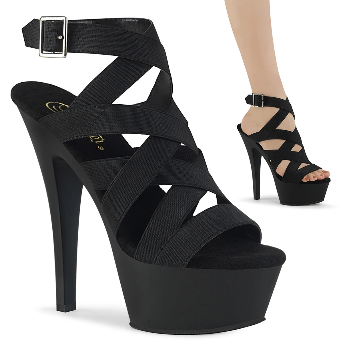 Pleaser Damen Sandalen KISS-241 BLK elastisches Band / BLK Matte