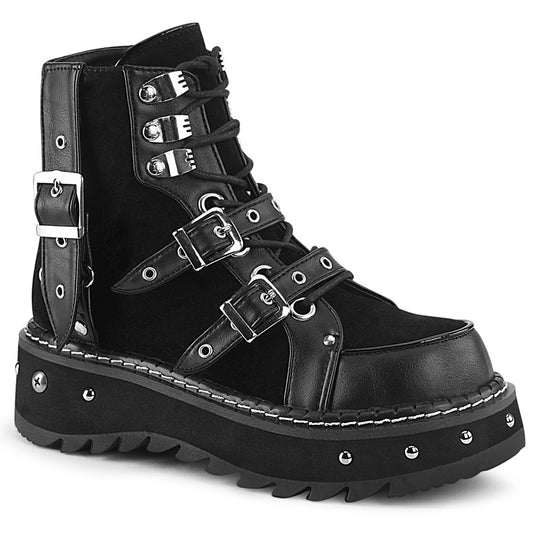 DemoniaCult Damenknöchelstiefel LILITH-278 BLK Vegan Leder-Vegan Wildleder