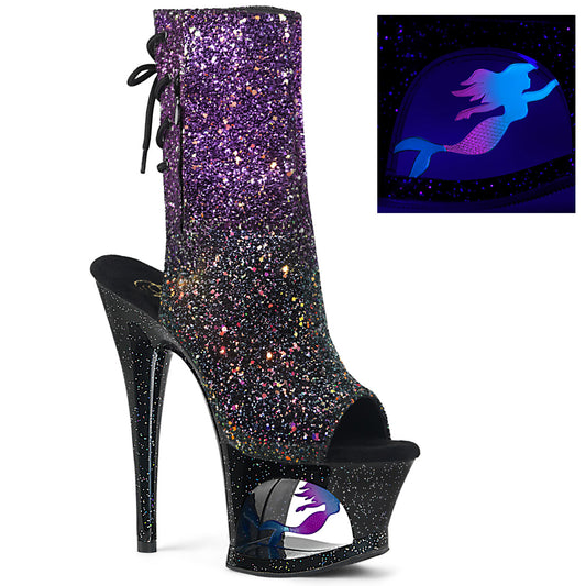 Pleaser Damen Knöchelstiefel MOON-1018 Mer Purple-Black Ombre Glitter / BLK