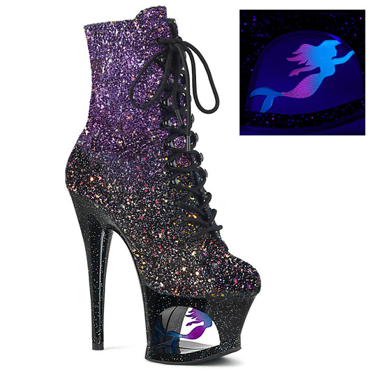 Pleaser Damen Knöchelstiefel MOON-1020 Mer Purple-Black Ombre Glitter / BLK