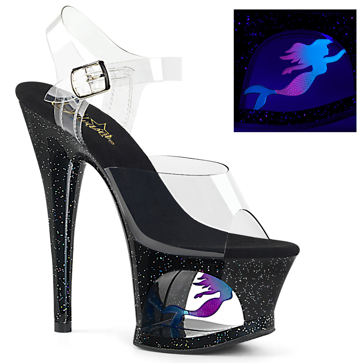 Pleaser Damen Sandalen MOON-708Mer CLR / BLK
