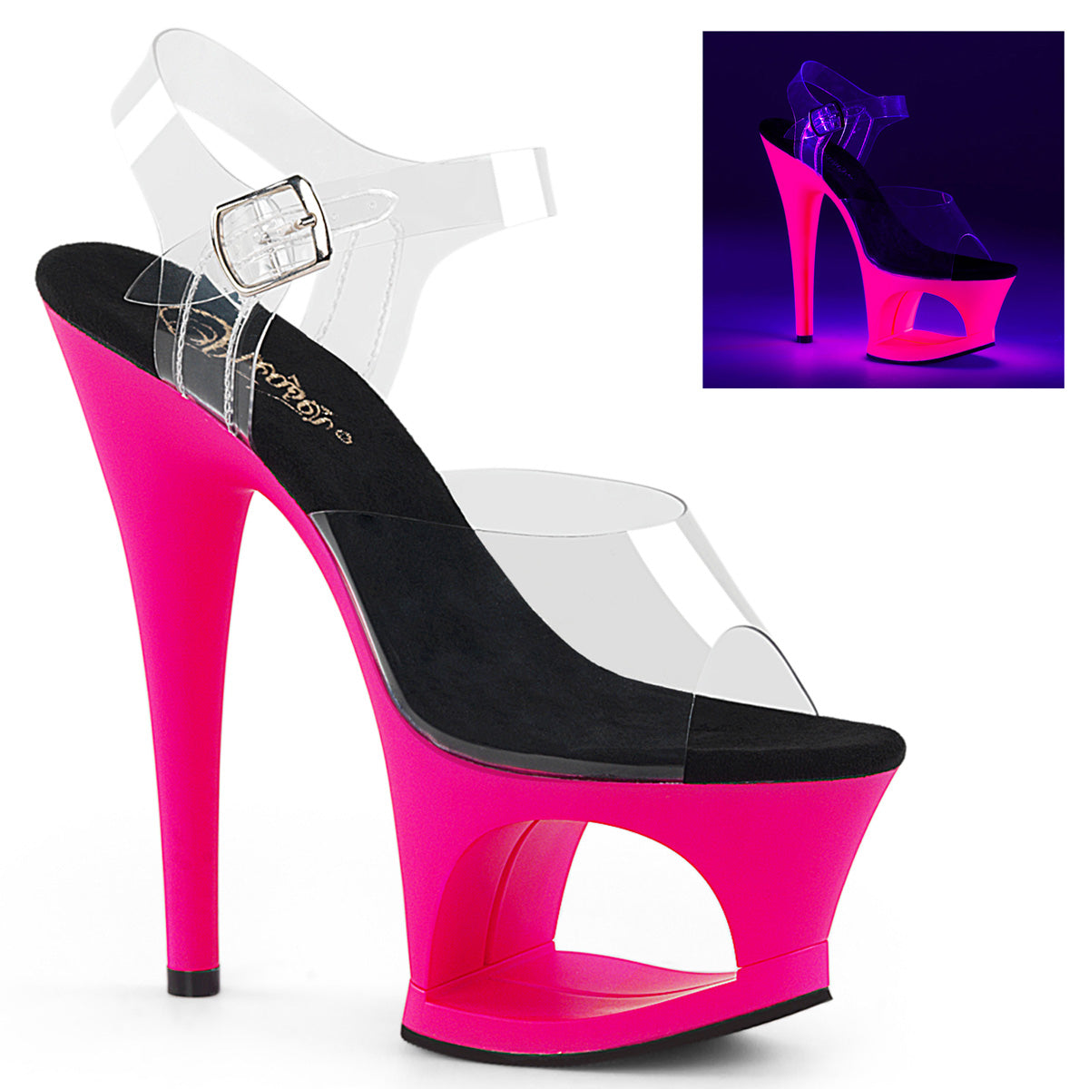 Pleaser Damen Sandalen MOON-708UV CLR / Neon H. Pink