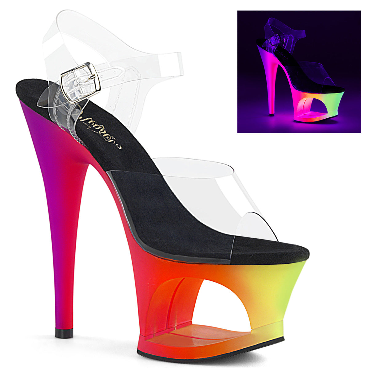 Pleaser Damen Sandalen MOON-708UV CLR / Neon Multi