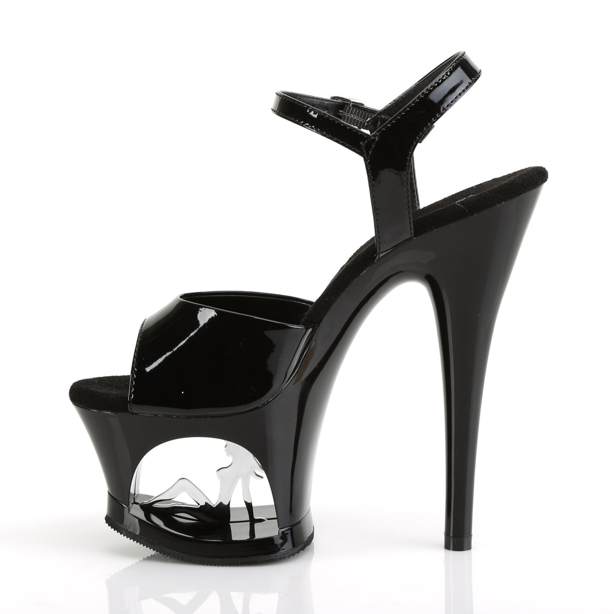 Pleaser Damen Sandalen MOON-709TG BLK Pat / BLK-SLV
