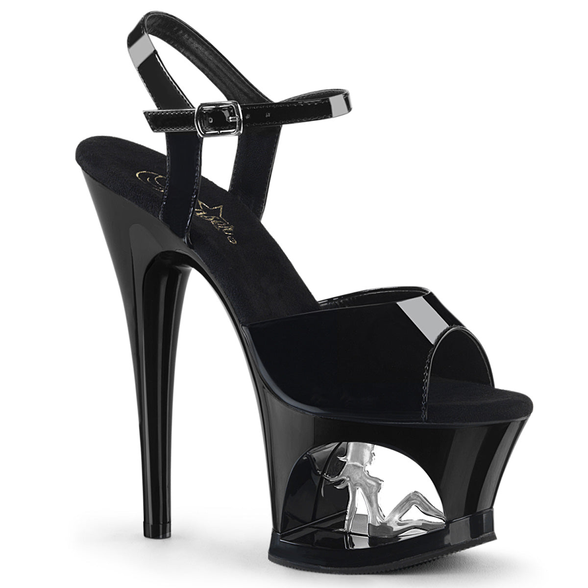 Pleaser Damen Sandalen MOON-709TG BLK Pat / BLK-SLV