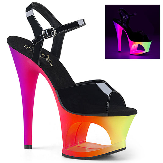 Pleaser Damen Sandalen MOON-709UV BLK Pat / Neon Multi