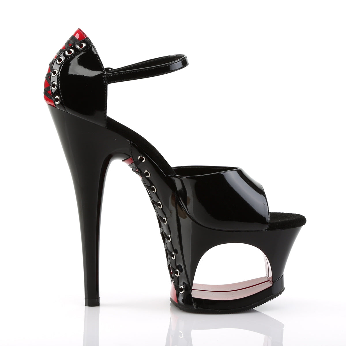 Pleaser Damen Sandalen MOON-760FH BLK-Red Pat / BLK