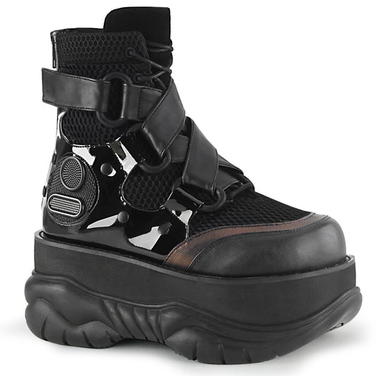 DemoniaCult Herrenstiefel NEPTUNE-126 BLK Vegan Leder-Fishnet Stoffpat