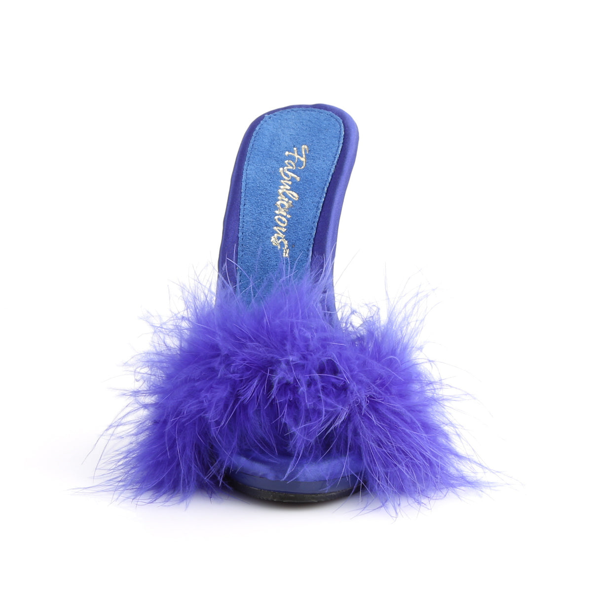 Fabulicious Damen Sandalen POISE-501f Blauer Satin-Marabou-Pelz / Blau