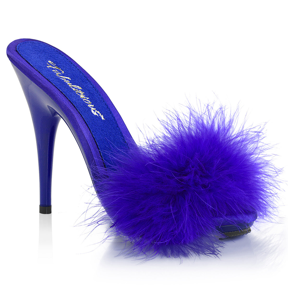 Fabulicious Damen Sandalen POISE-501f Blauer Satin-Marabou-Pelz / Blau