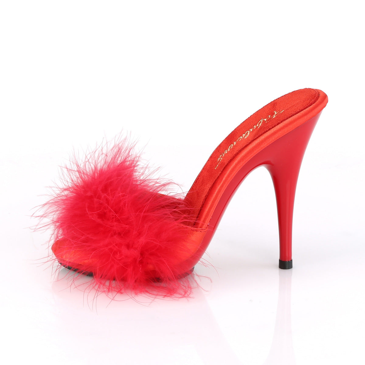 Fabulicious Damen Sandalen POISE-501f Rotes Satin-Marabou-Fell / Rot