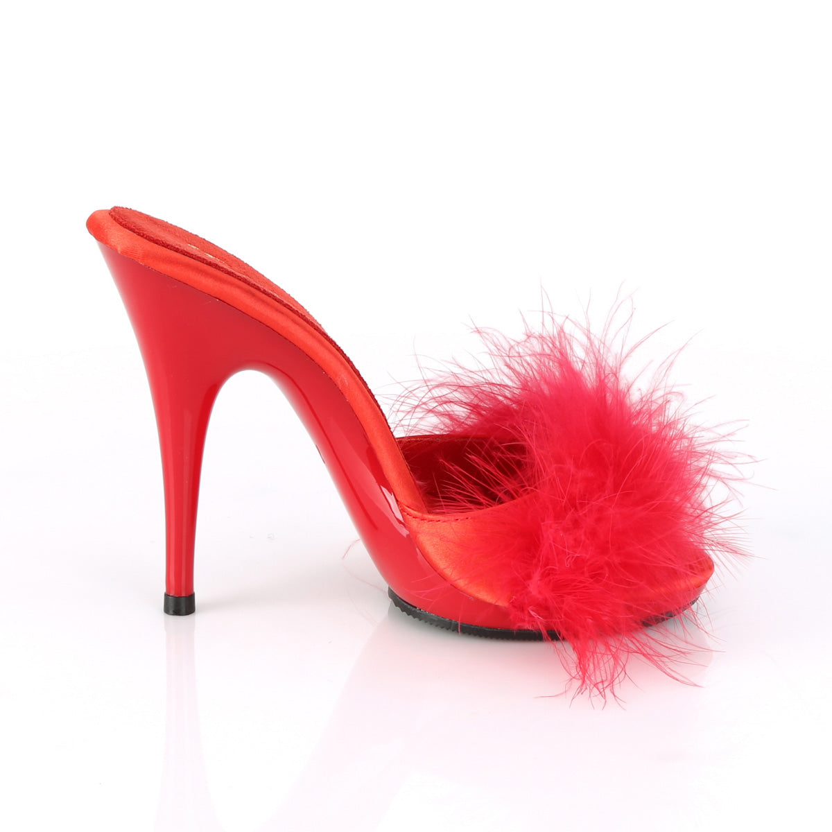 Fabulicious Damen Sandalen POISE-501f Rotes Satin-Marabou-Fell / Rot