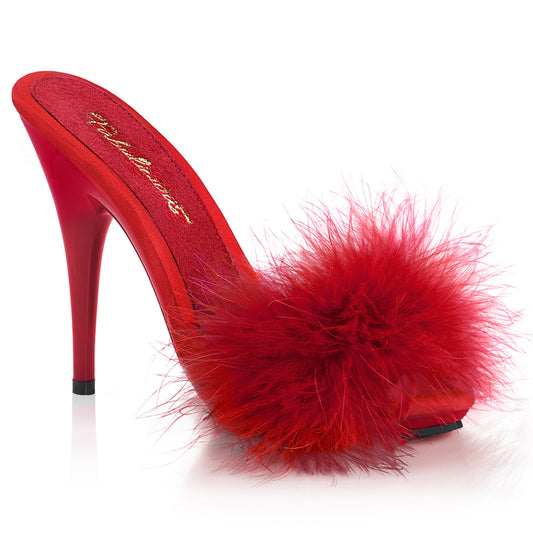 Fabulicious Damen Sandalen POISE-501f Rotes Satin-Marabou-Fell / Rot