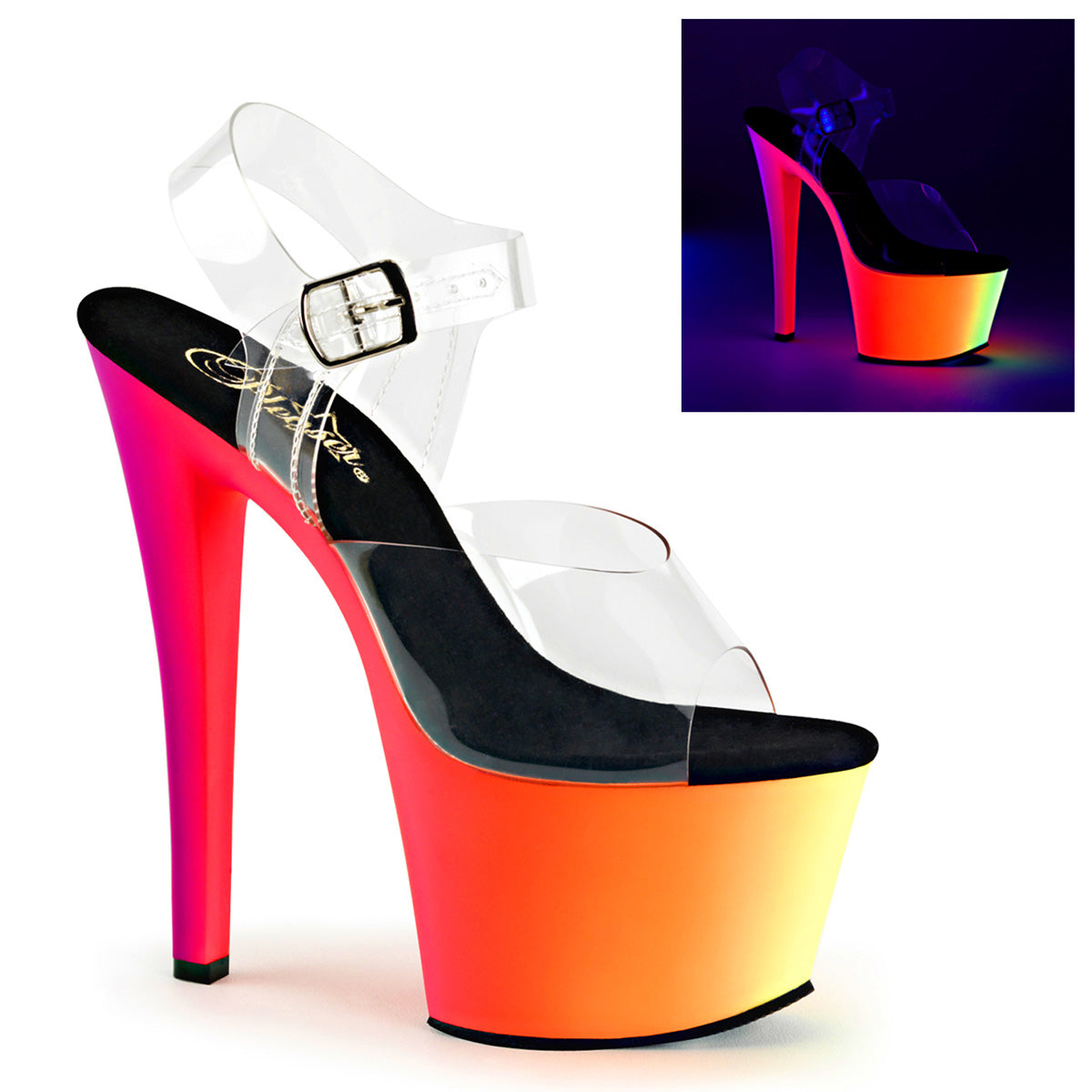 Pleaser Damen Sandalen RAINBOW-308UV CLR / Neon Multi