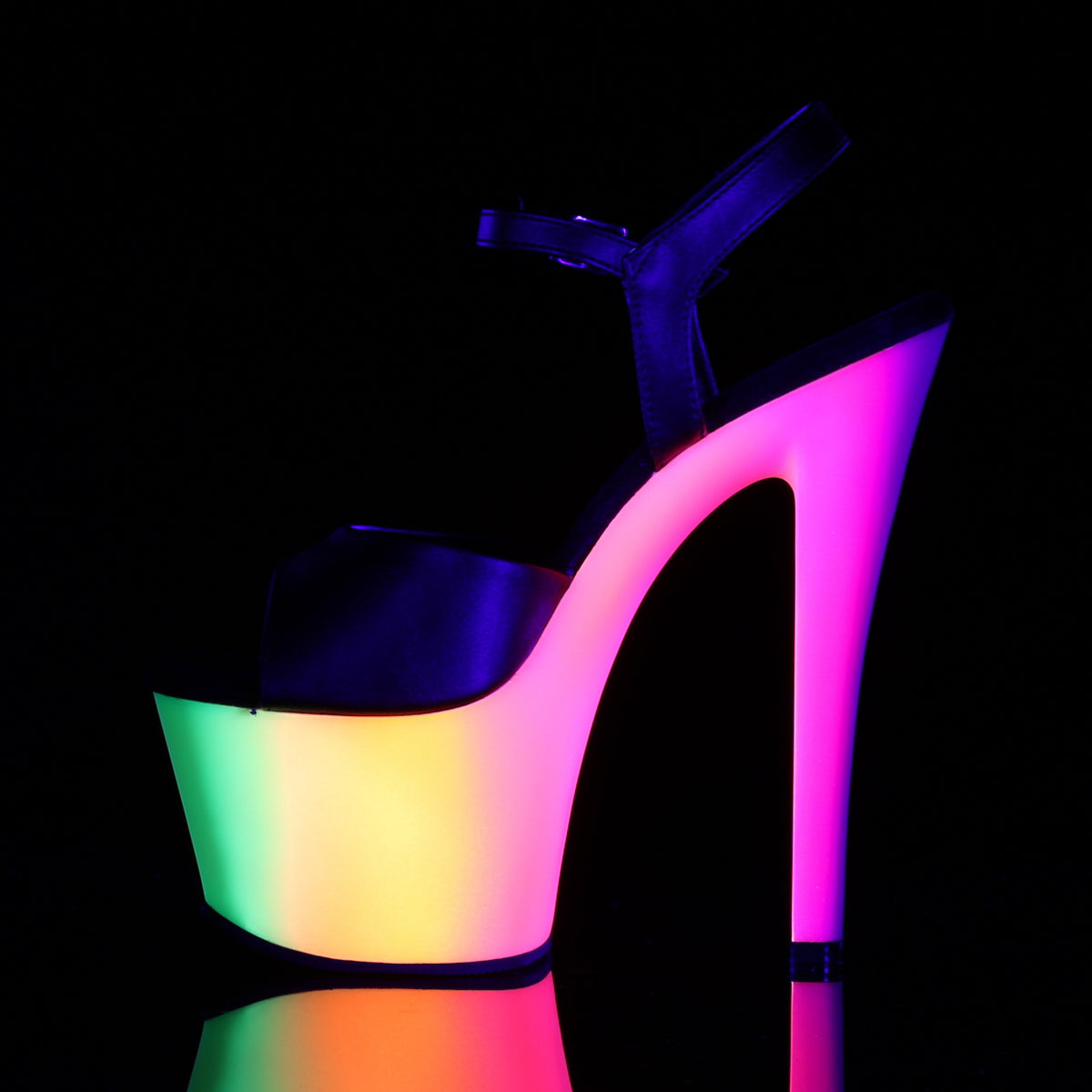 Pleaser Damen Sandalen RAINBOW-309UV BLK Faux Leder / Neon Multi