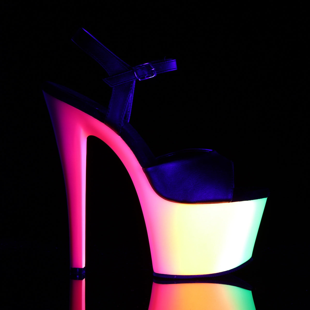 Pleaser Damen Sandalen RAINBOW-309UV BLK Faux Leder / Neon Multi