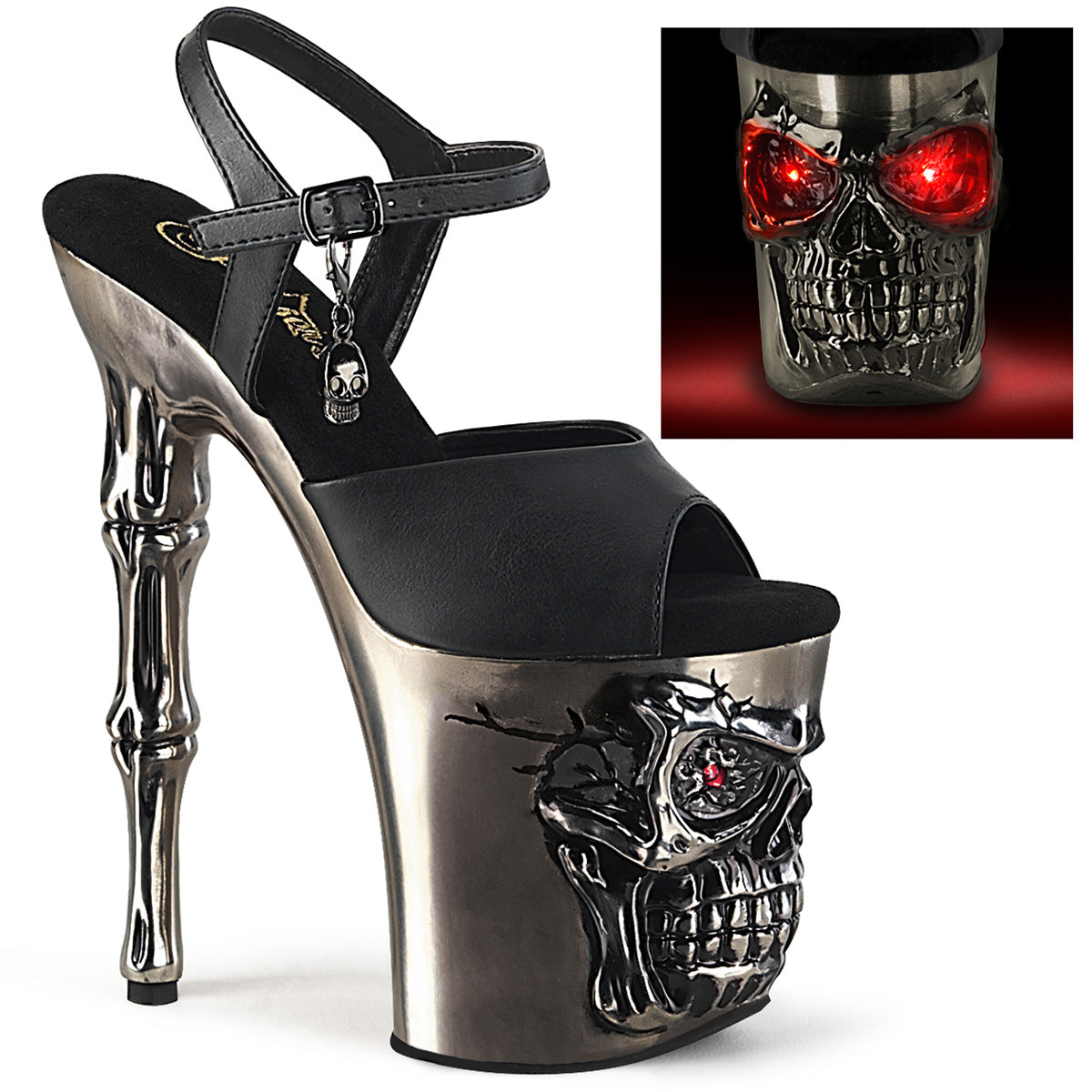 Pleaser Sandalen RAPTURE-809-LT BLK Faux Leder/Satin-Zinn Chrom