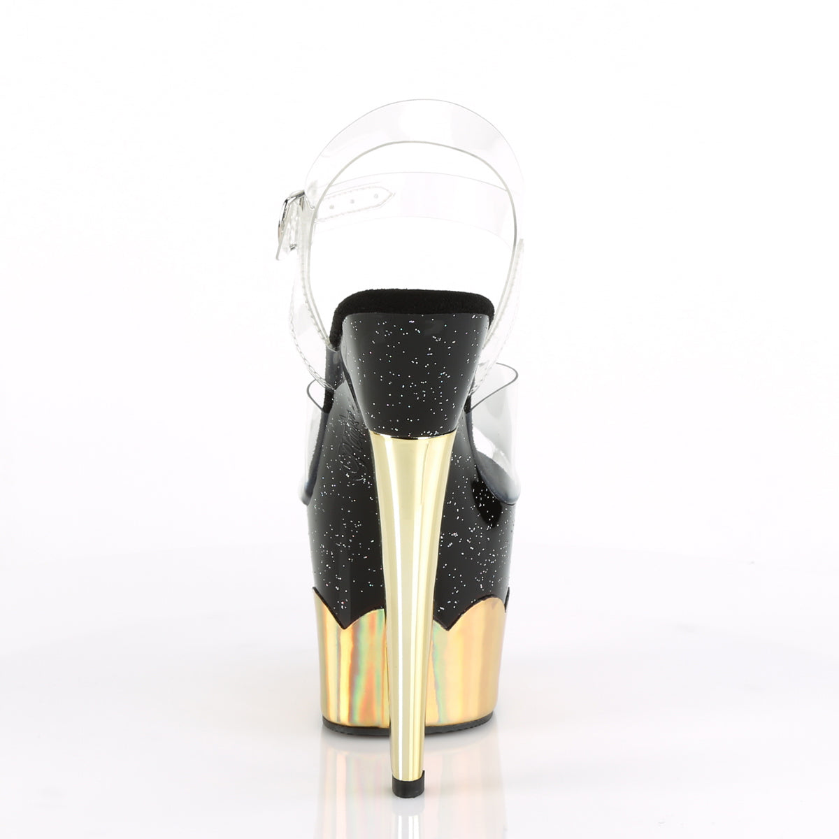 Pleaser Damen Sandalen SCALLOP-708-2HGM CLR / BLK-GOLD-HOLOGRAMM