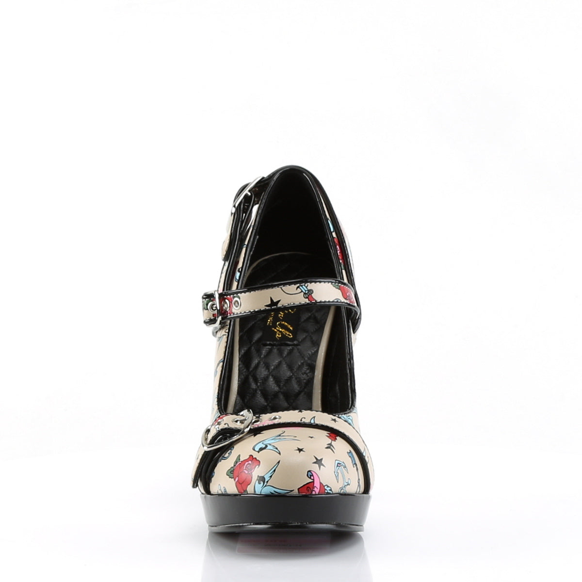 Pin Up Couture Womens Pumps SECRET-14 Cream Pu (Tattoo Print)
