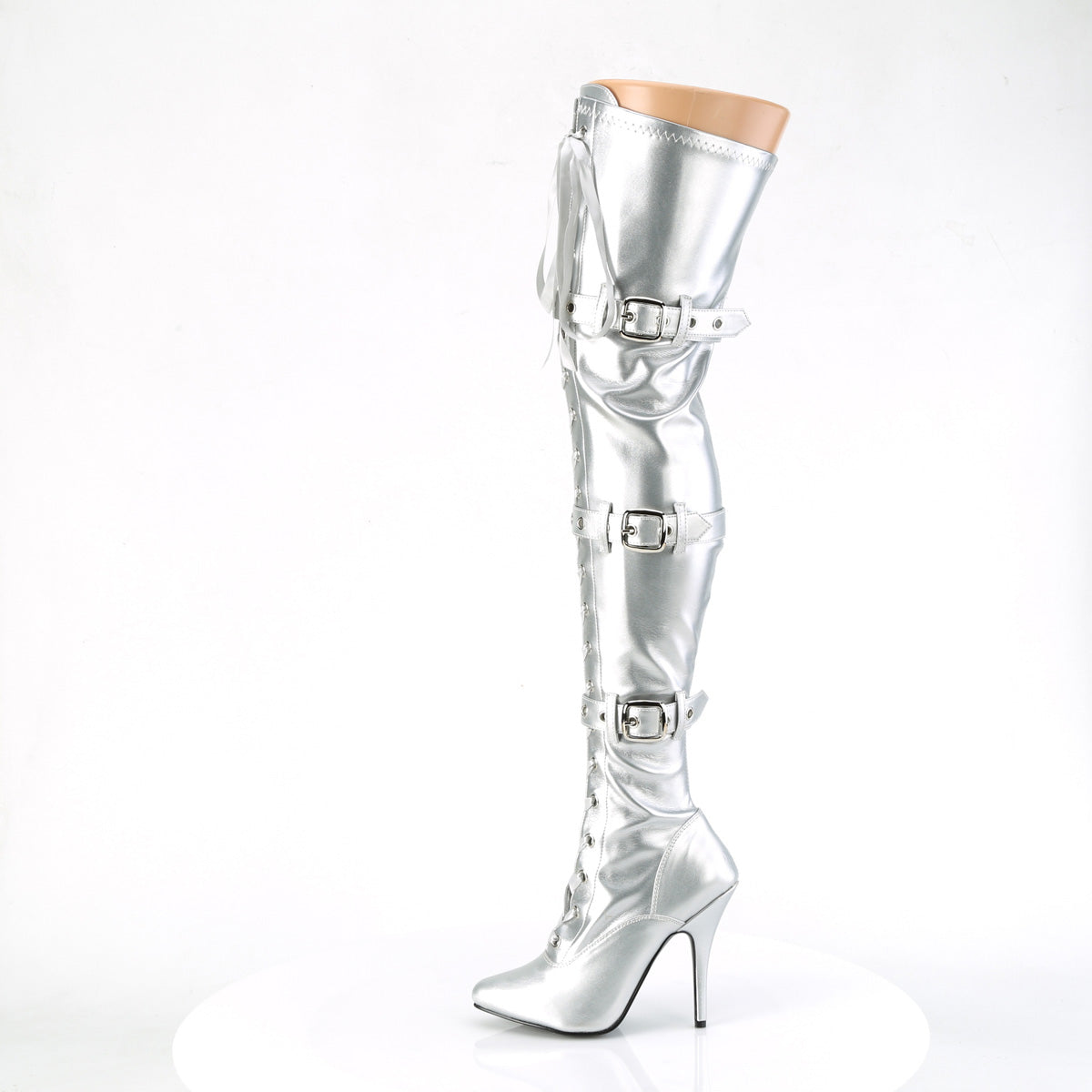 Pleaser SEDUCE-3028 SLV STR METALLIC PU