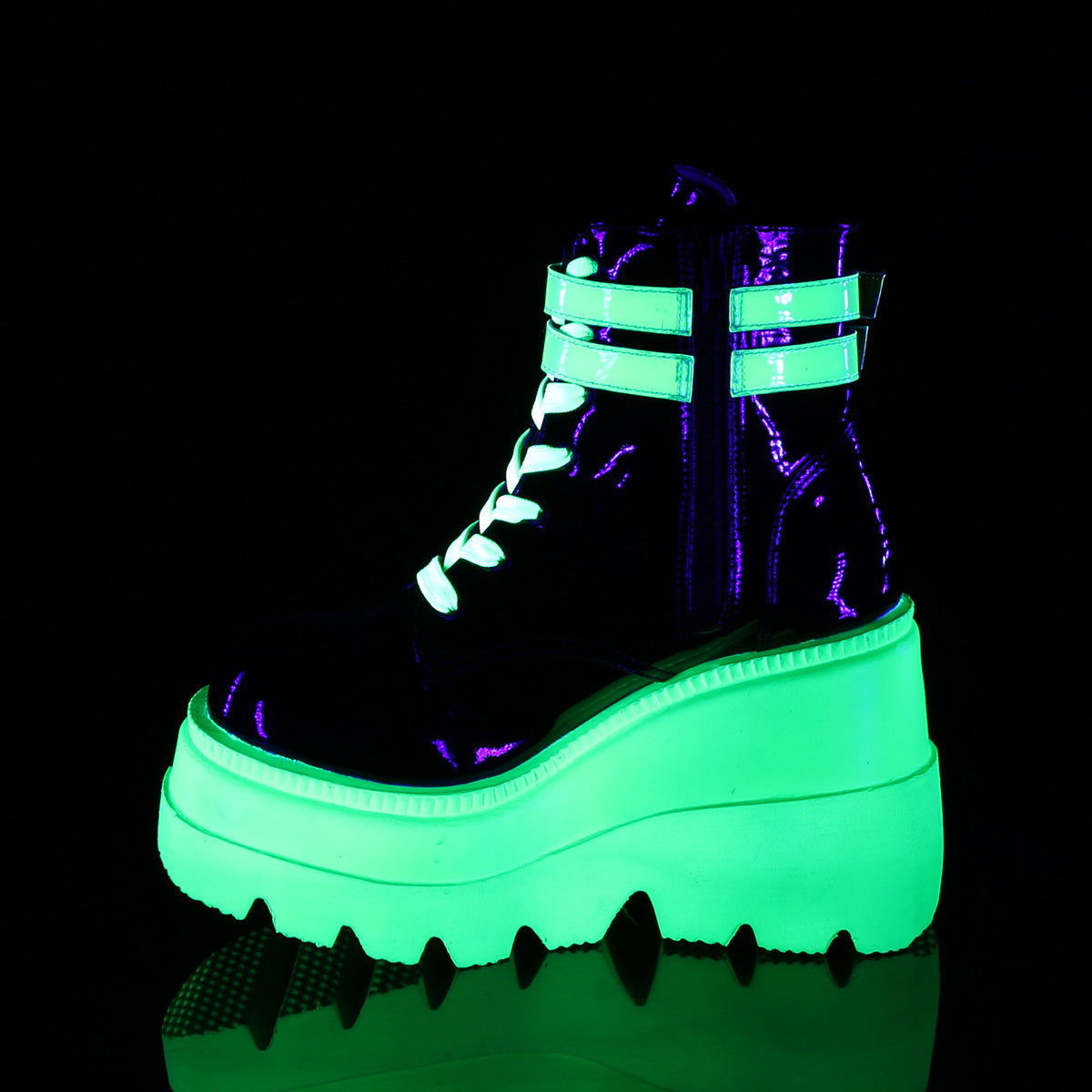 DemoniaCult Damenknöchelstiefel SHAKER-52 blk pat-uV Neongrün