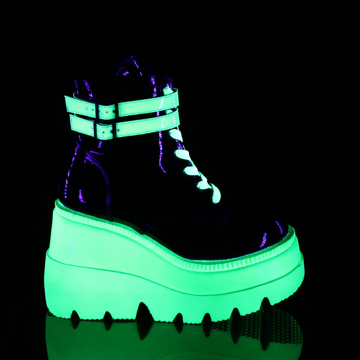 DemoniaCult Damenknöchelstiefel SHAKER-52 blk pat-uV Neongrün