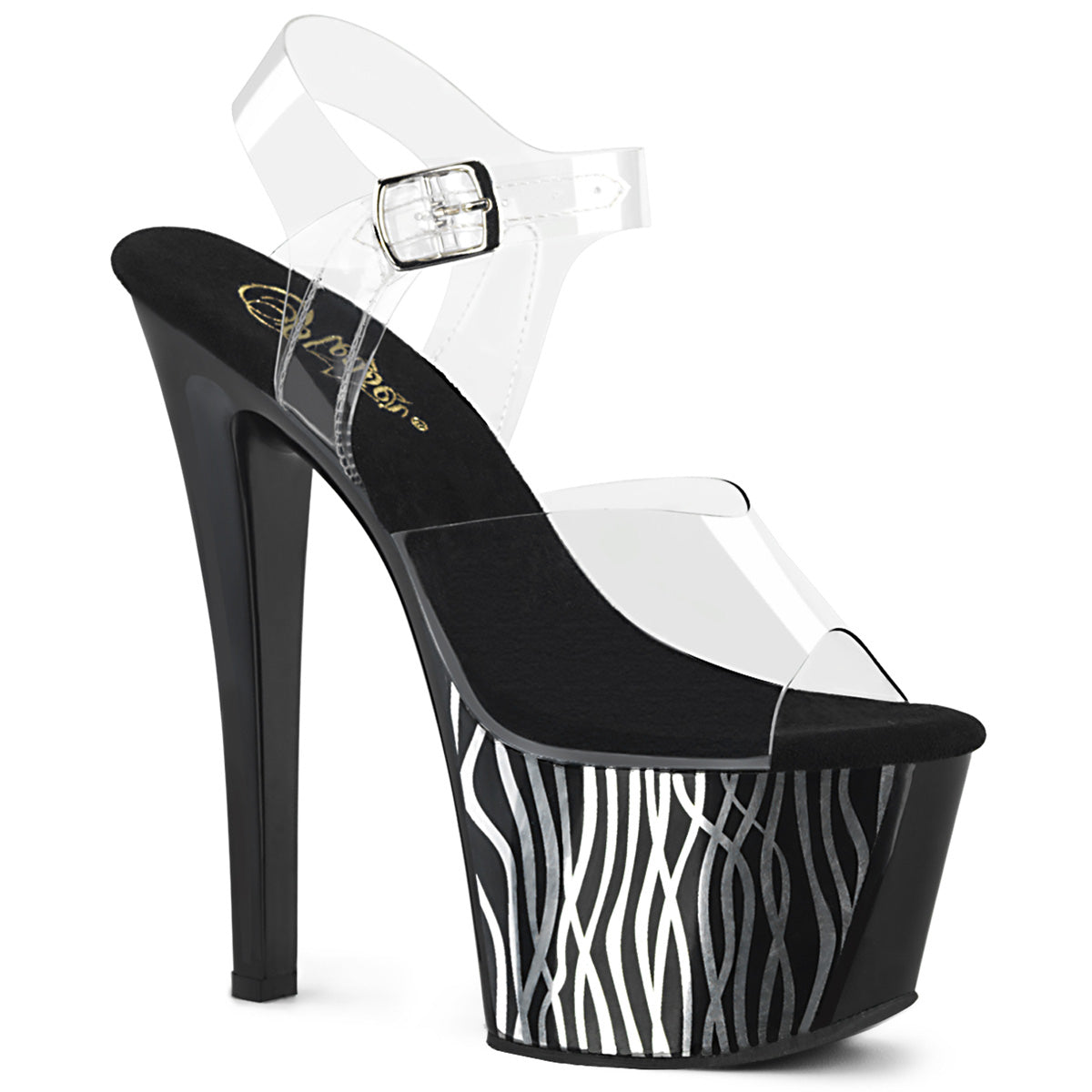 Pleaser Damen Sandalen SKY-308cp-2 CLR / BLK-SLV-Chrom