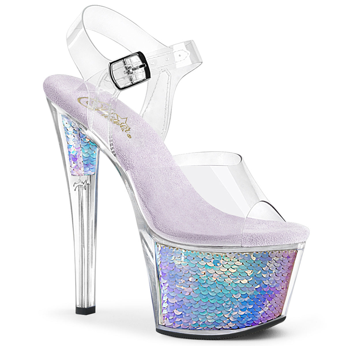 Pleaser Damen Sandalen SKY-308MC CLR / LAVENDER-Hologrammeinsätze