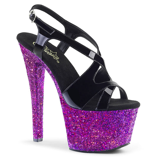 Pleaser Damen Sandalen SKY-330LG BLK Pat / Purple Multi Glitter
