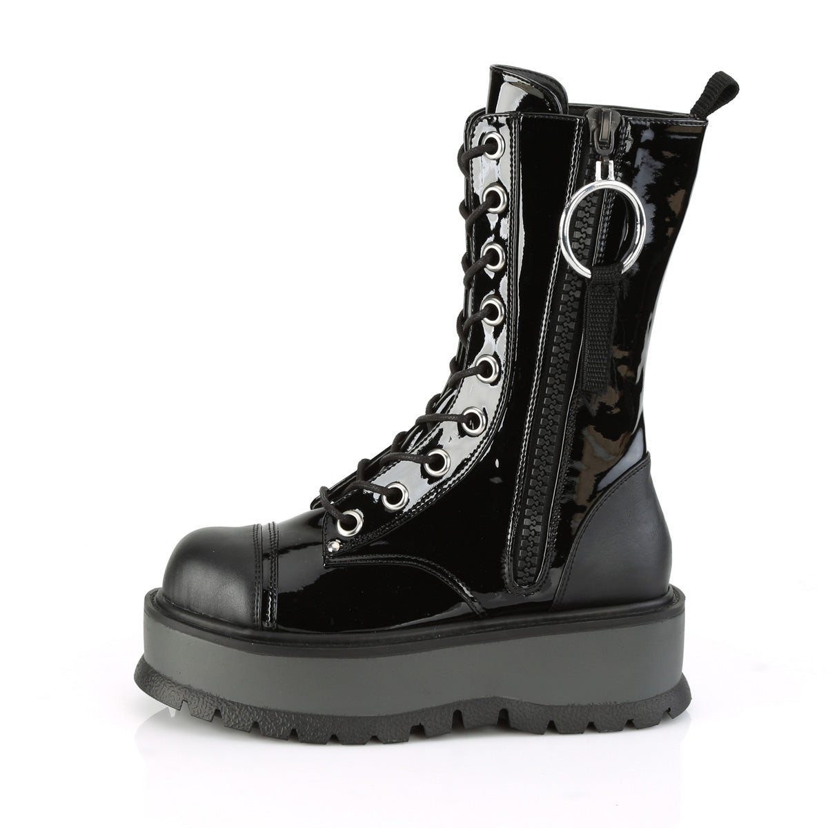 DemoniaCult Frauenstiefel SLACKER-220 BLK Pat-Vegan Leder