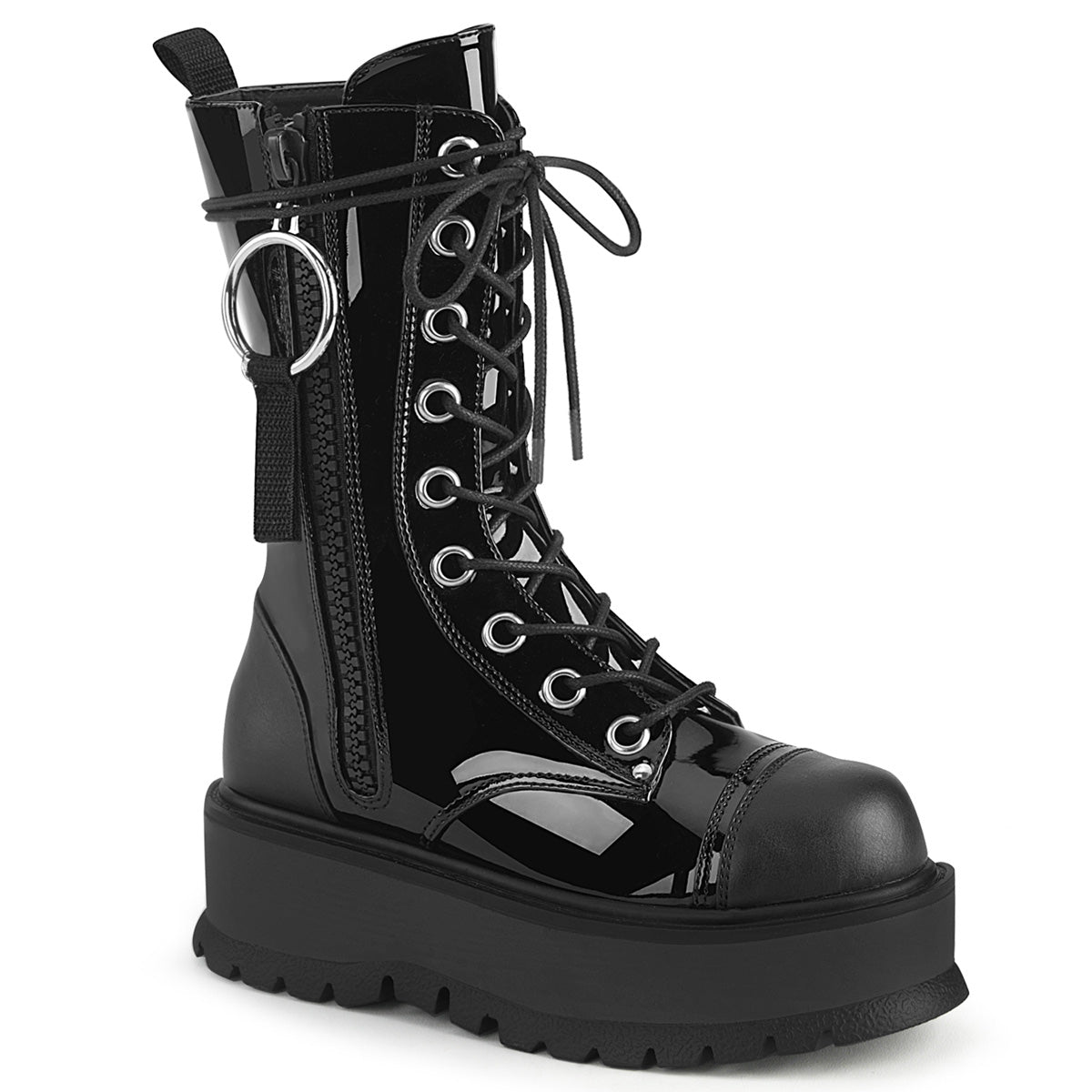DemoniaCult Frauenstiefel SLACKER-220 BLK Pat-Vegan Leder
