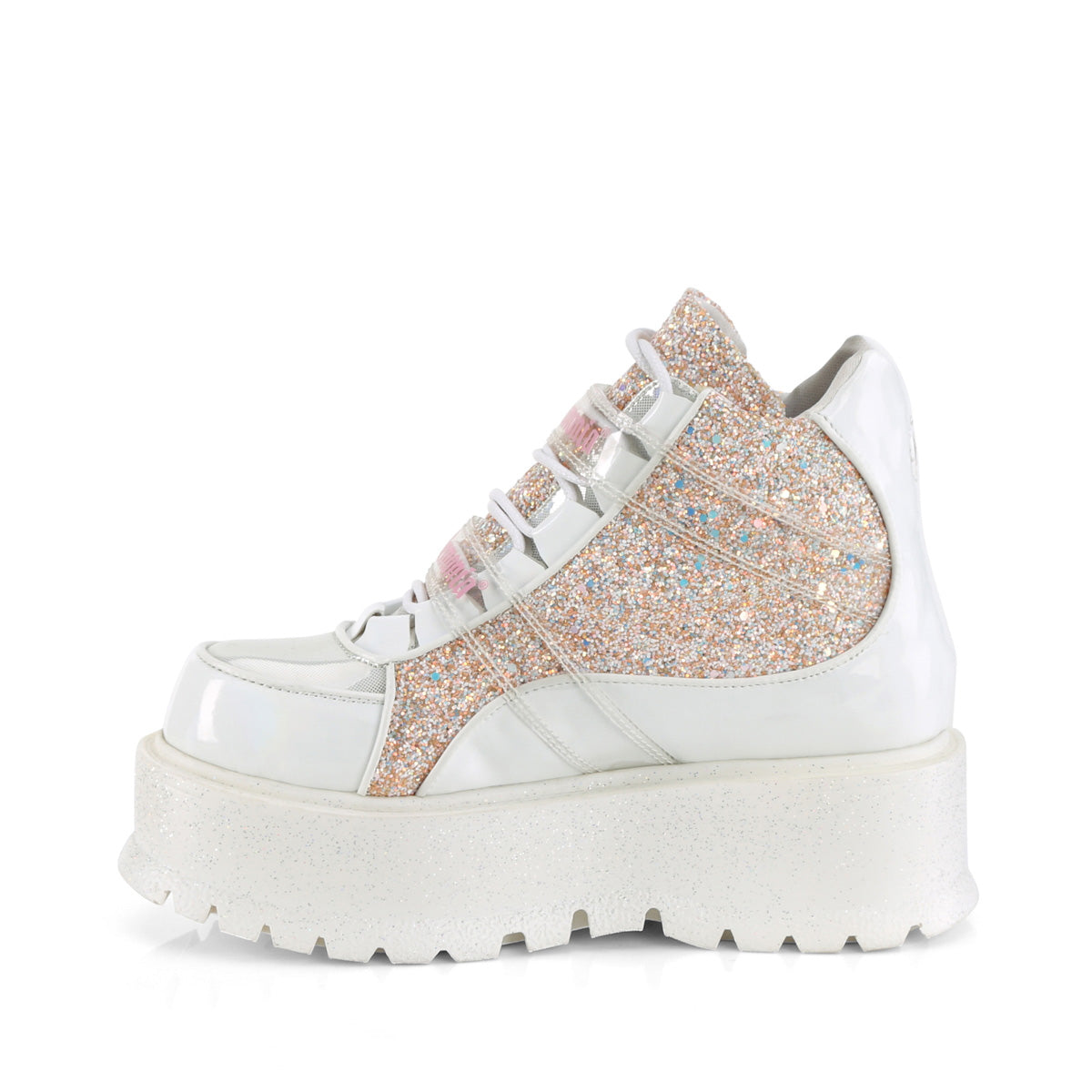 DemoniaCult Stiefeletten SLACKER-50 WHT Holographic Pat-B. Pink Multi Glitter