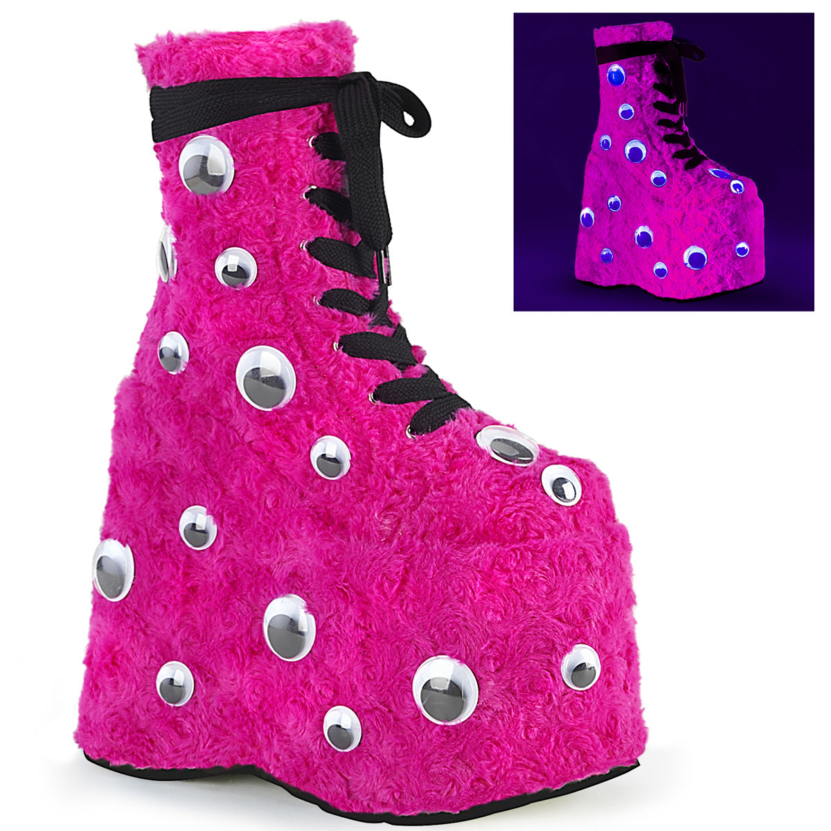 DemoniaCult Frauenstiefel SLAY-206 H. rosa Fell