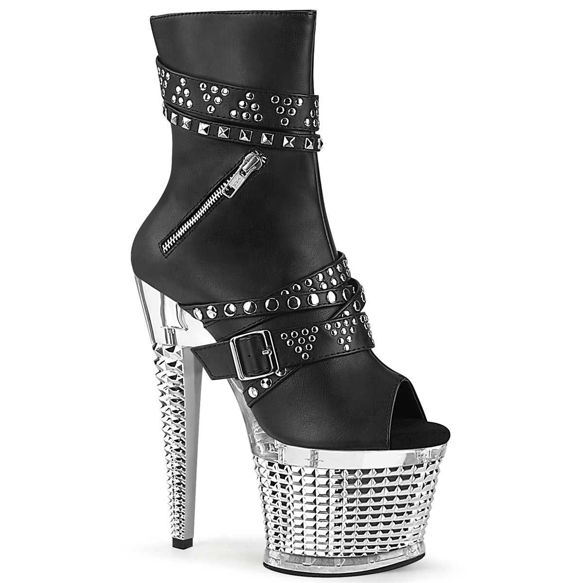Pleaser Stiefeletten SPECTATOR-1015 BLK-Faux-Leder / CLR-SLV-Chrom