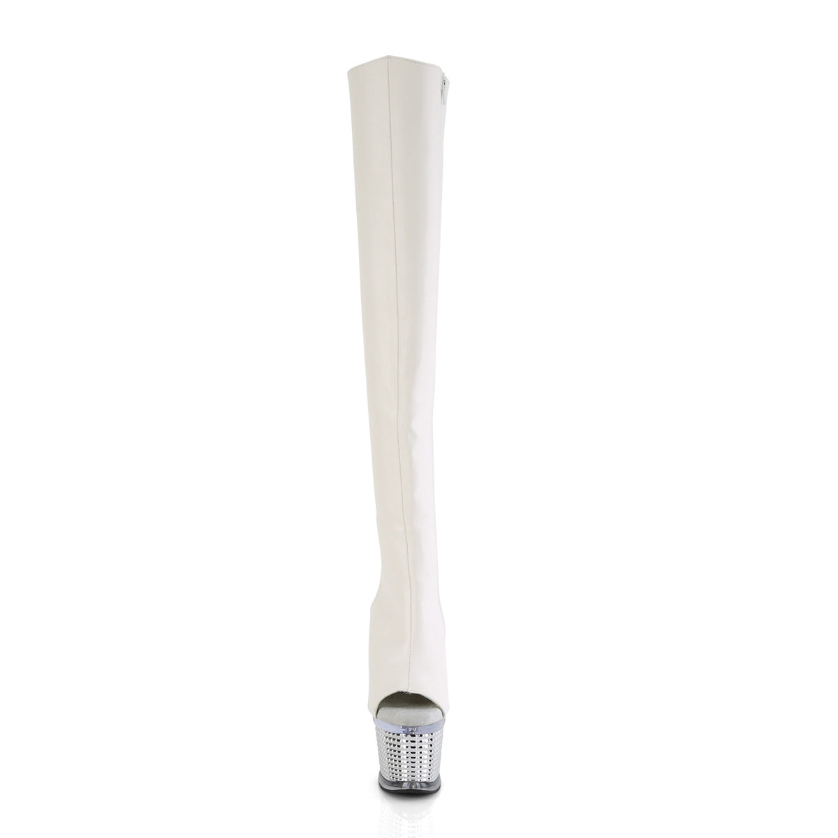 Pleaser Stiefel SPECTATOR-3019 WHT FAUX-Leder / CLR-SLV-Chrom